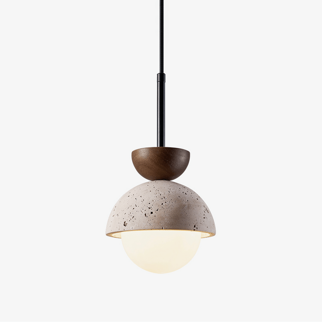 Suspension moderne Oly en Noyer et travertin jaune