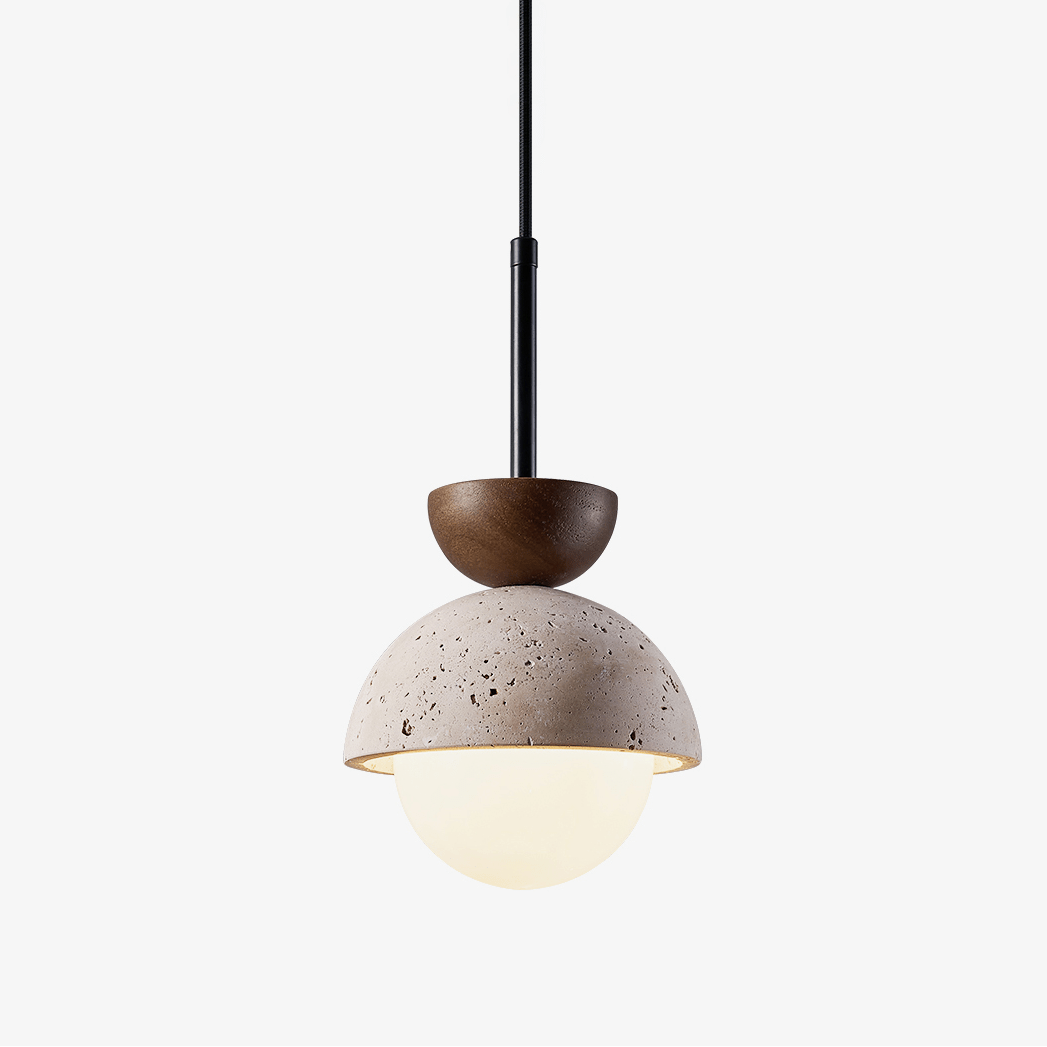 Suspension moderne Oly en Noyer et travertin jaune