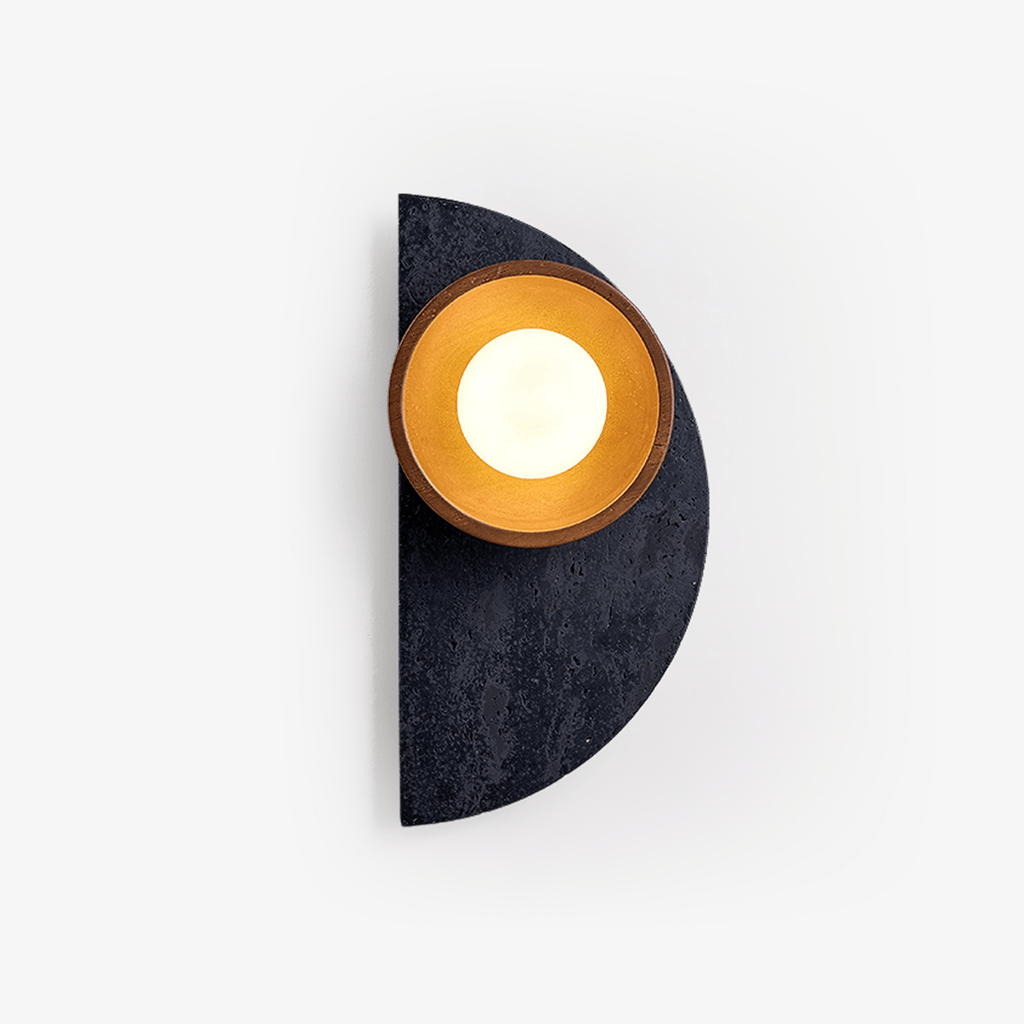 Applique murale moderne Walter en Noir travertin et noyer bois