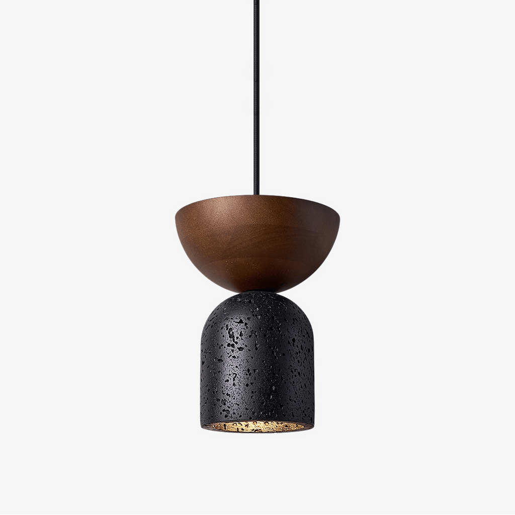 Suspension moderne Jonn en Noir travertin et noyer