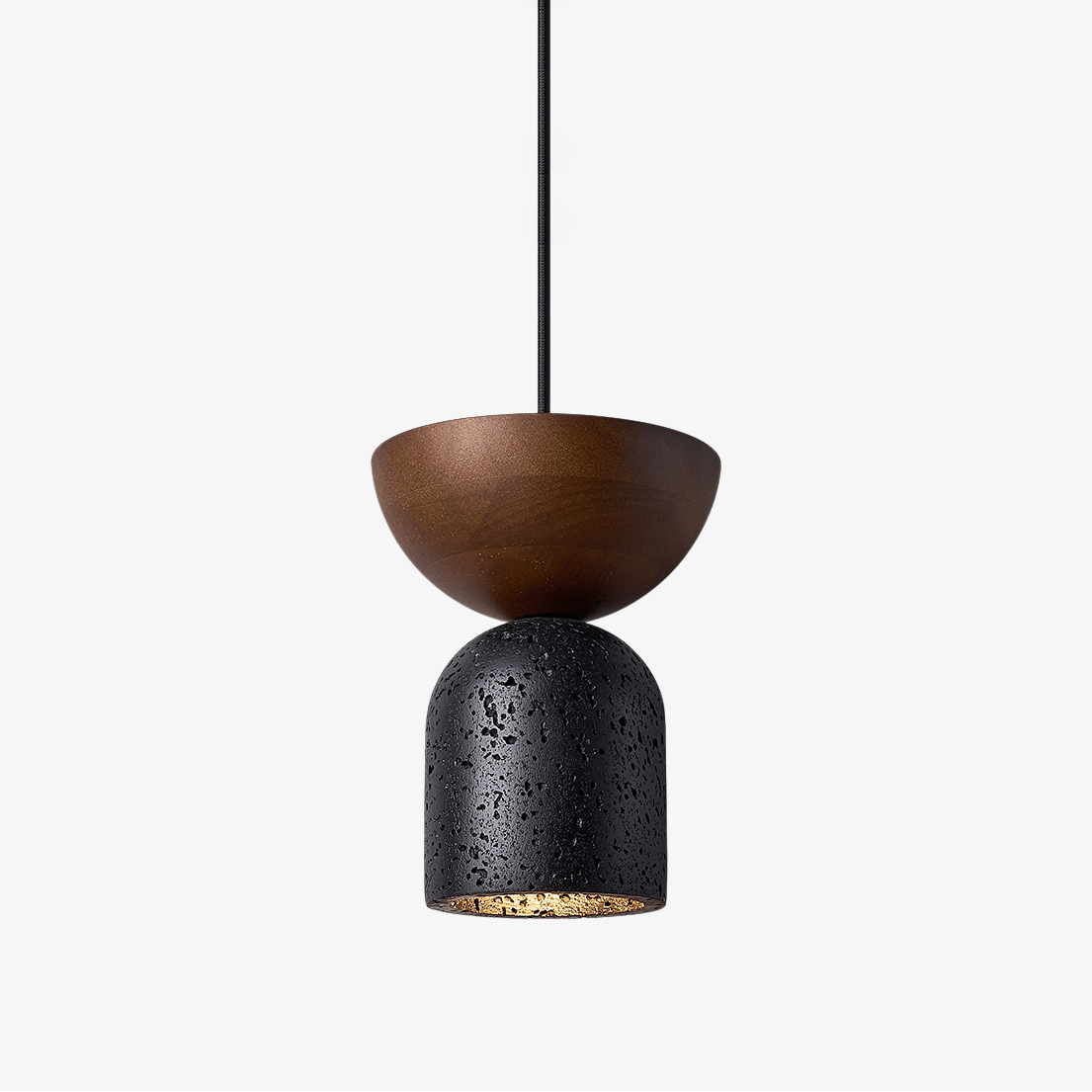 Suspension moderne Jonn en Noir travertin et noyer