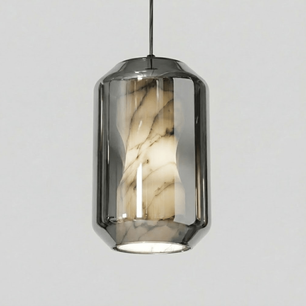 Suspension moderne Ludlow en Albâtre, verre Fumé gris et blanc