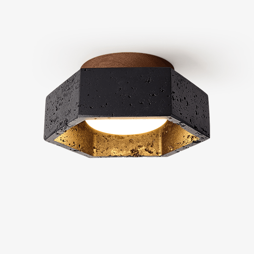 Plafonnier moderne Thorgeir en Noir travertin et noyer bois