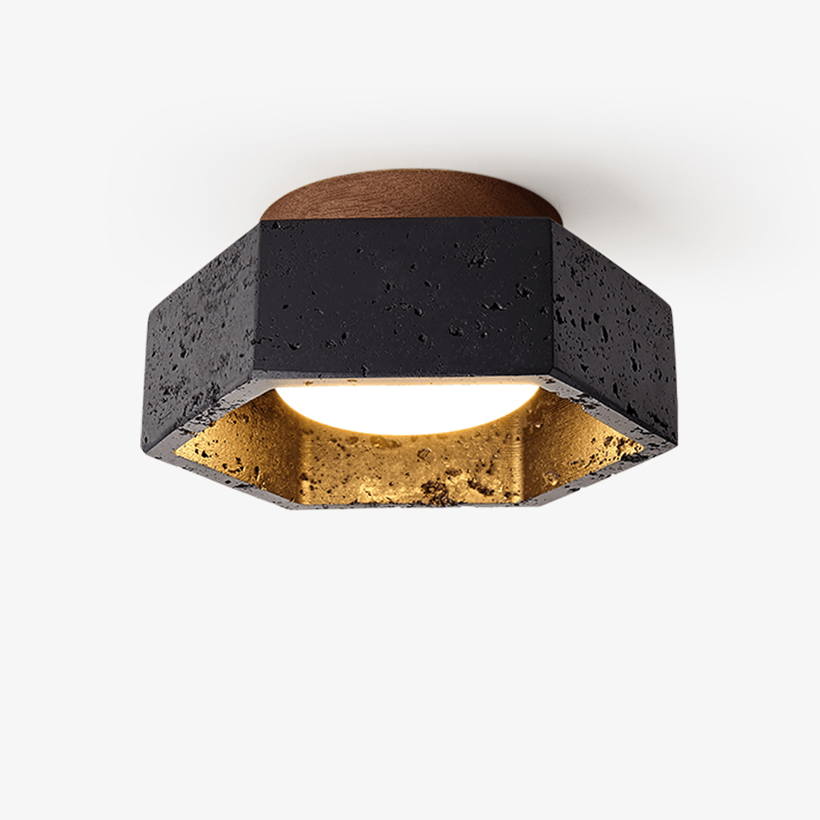 Plafonnier moderne Thorgeir en Noir travertin et noyer bois