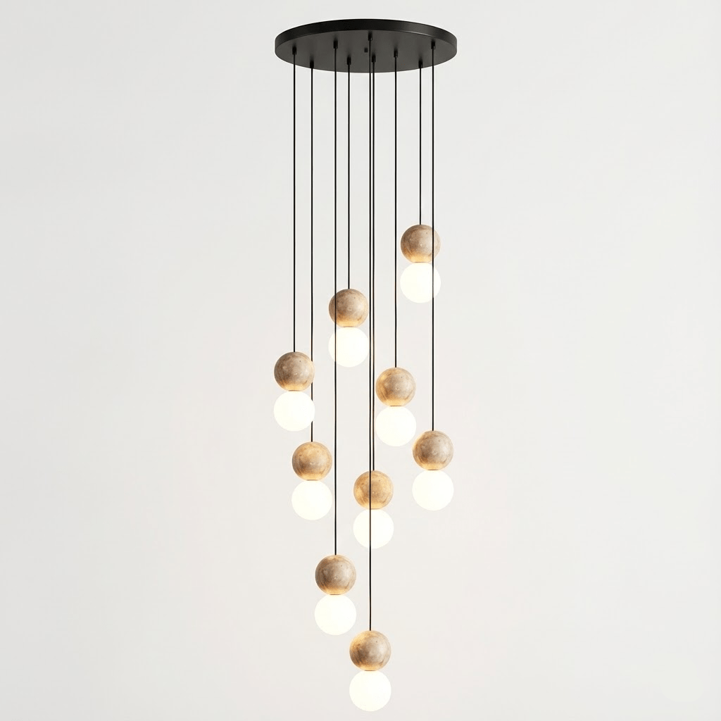 Suspension moderne Fridtjof en Travertin jaune et blanc