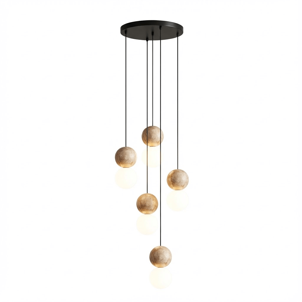 Suspension moderne Fridtjof en Travertin jaune et blanc