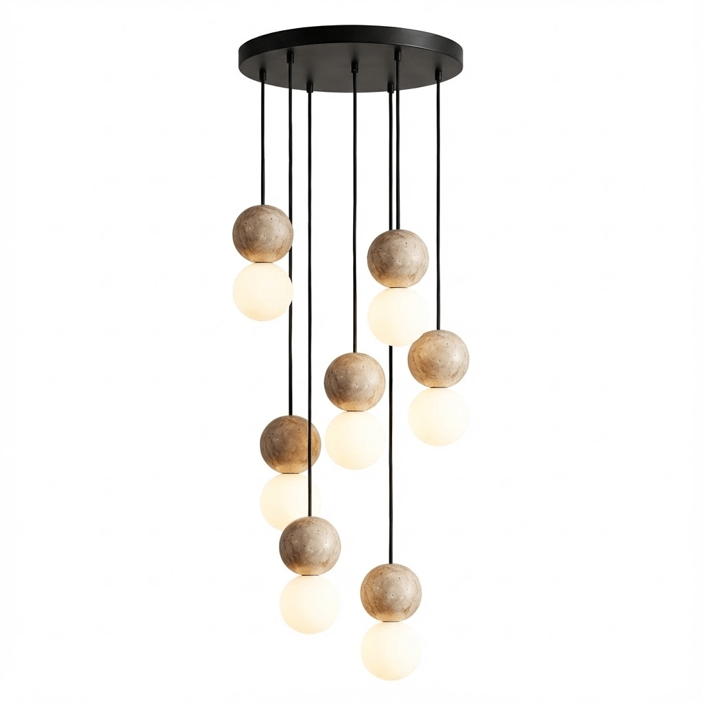 Suspension moderne Fridtjof en Travertin jaune et blanc
