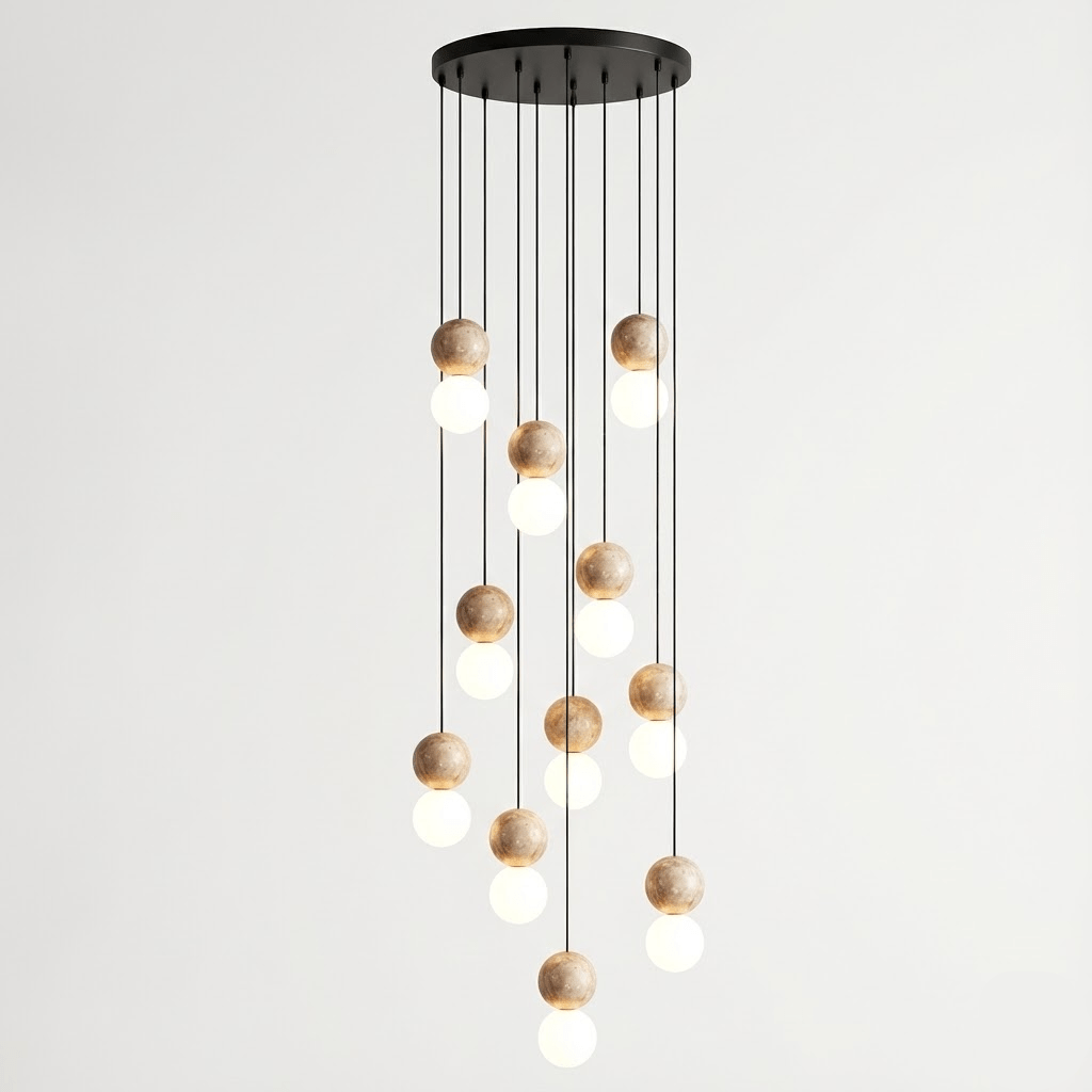 Suspension moderne Fridtjof en Travertin jaune et blanc