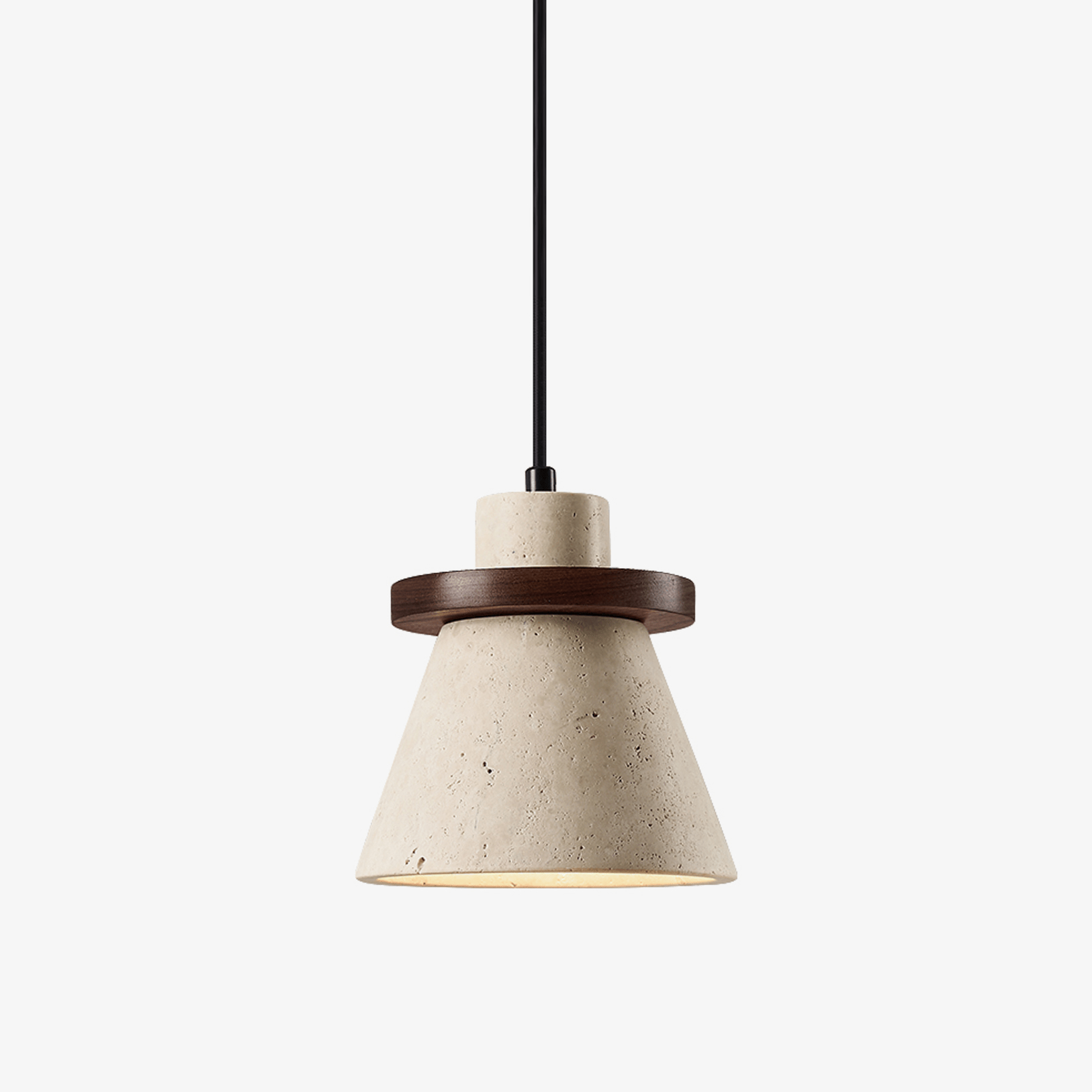 Suspension moderne Toralf en Noyer et travertin jaune