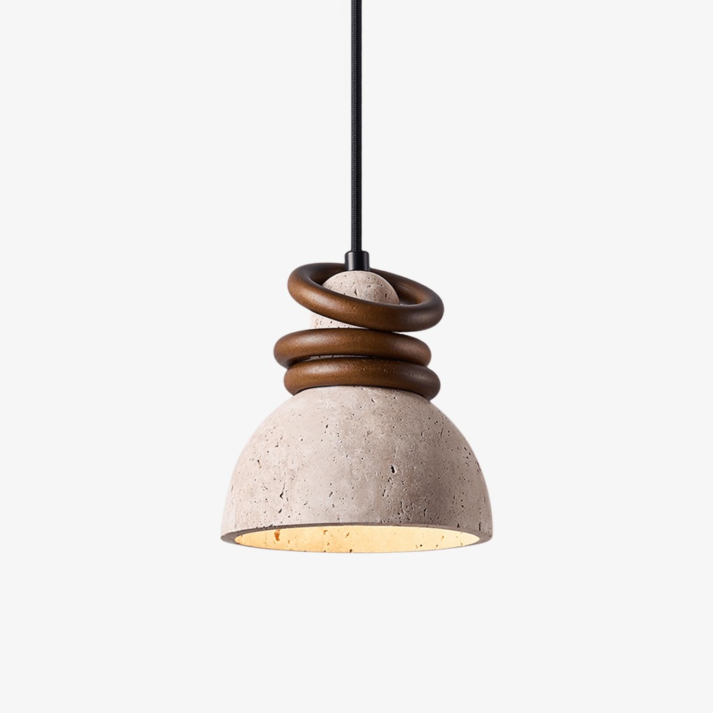 Suspension moderne Earl en Noyer et travertin jaune