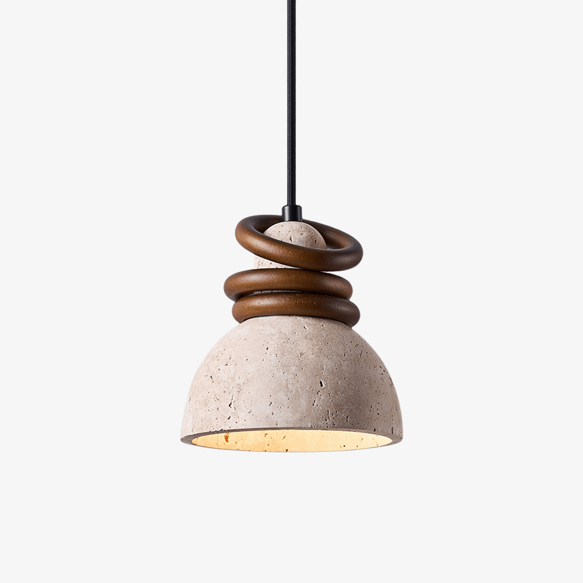 Suspension moderne Earl en Noyer et travertin jaune