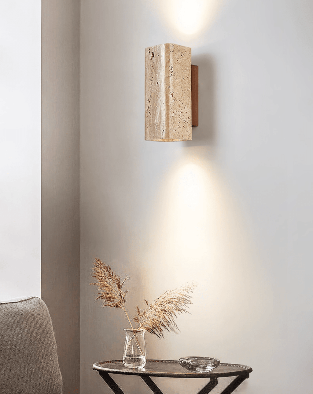 Applique murale moderne Roc en Noyer et travertin jaune