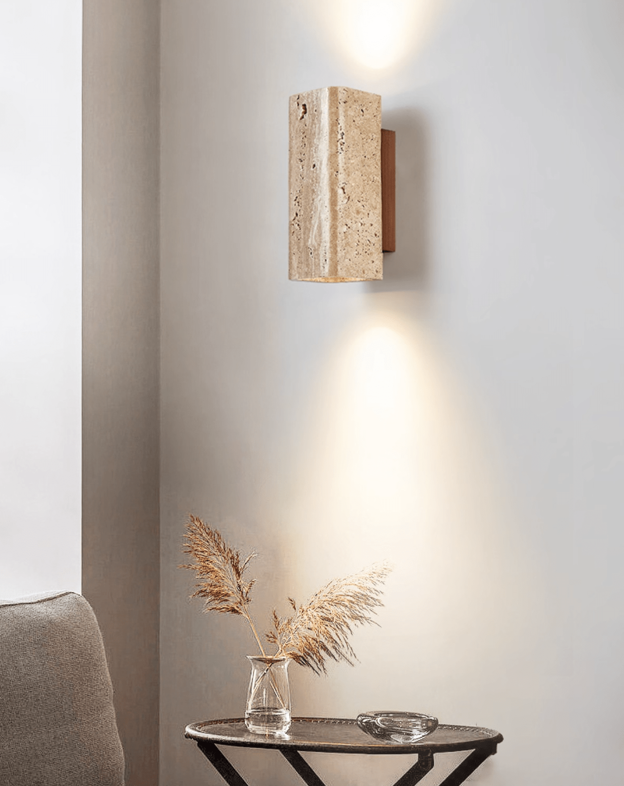 Applique murale moderne Roc en Noyer et travertin jaune