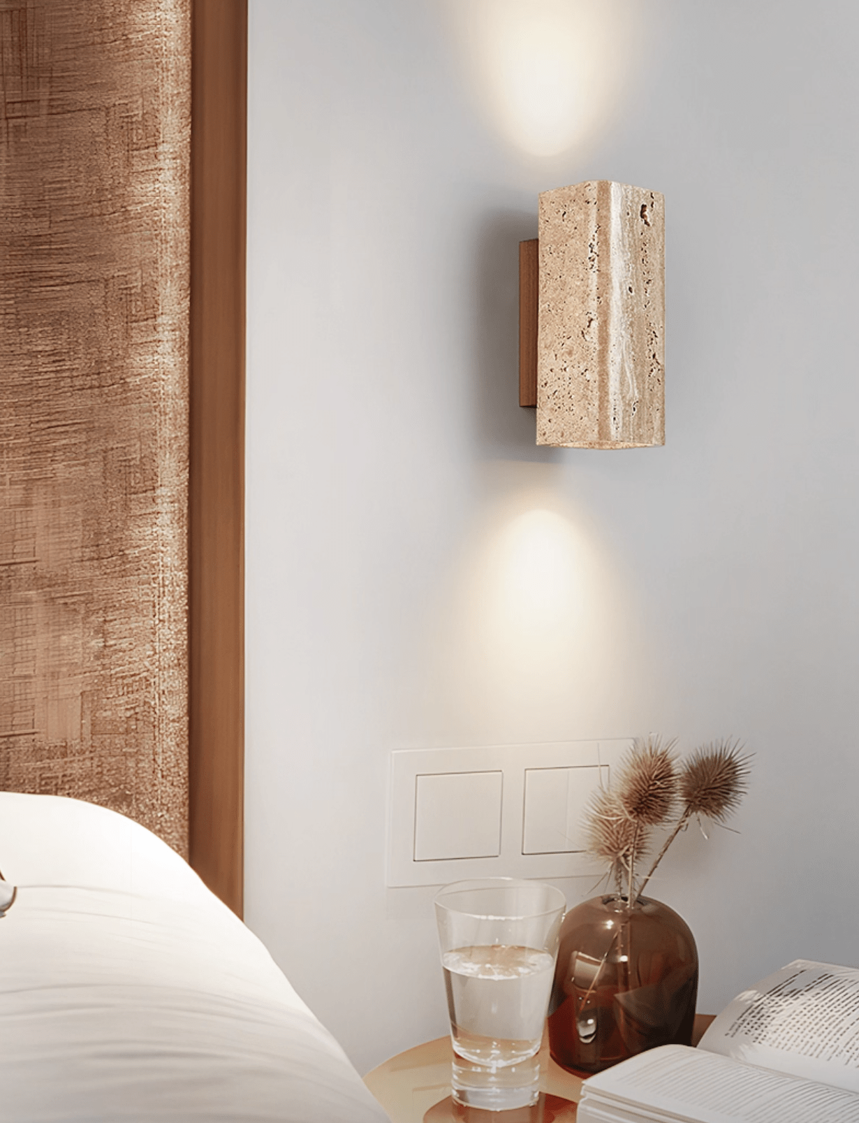 Applique murale moderne Roc en Noyer et travertin jaune