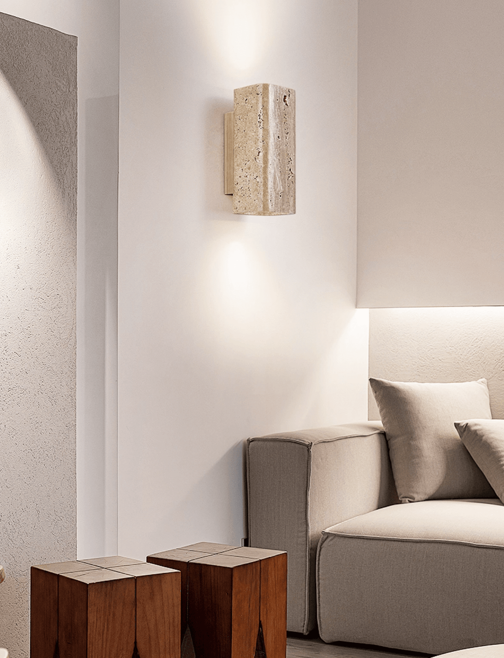 Applique murale moderne Roc en Noyer et travertin jaune