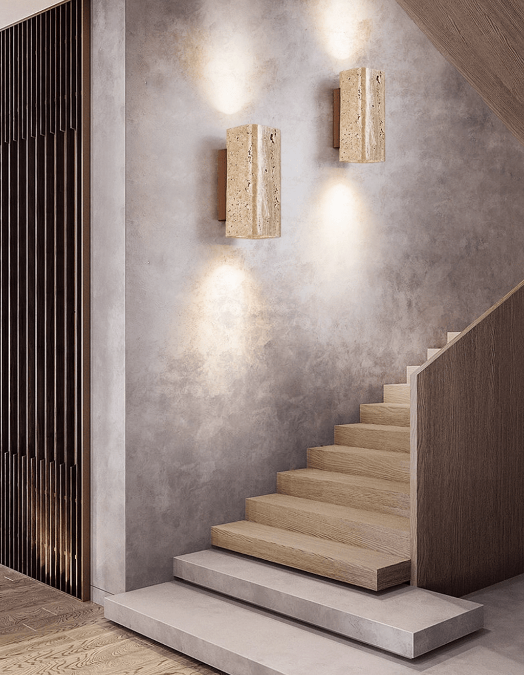 Applique murale moderne Roc en Noyer et travertin jaune