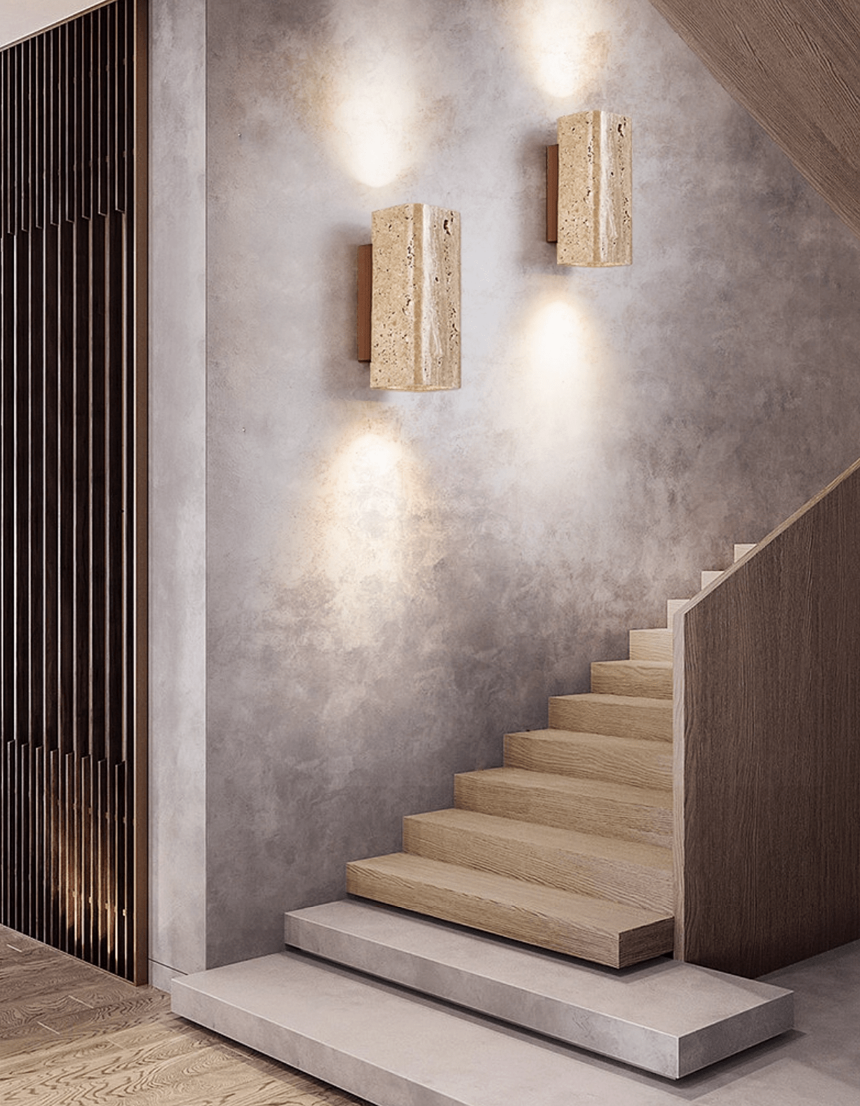 Applique murale moderne Roc en Noyer et travertin jaune