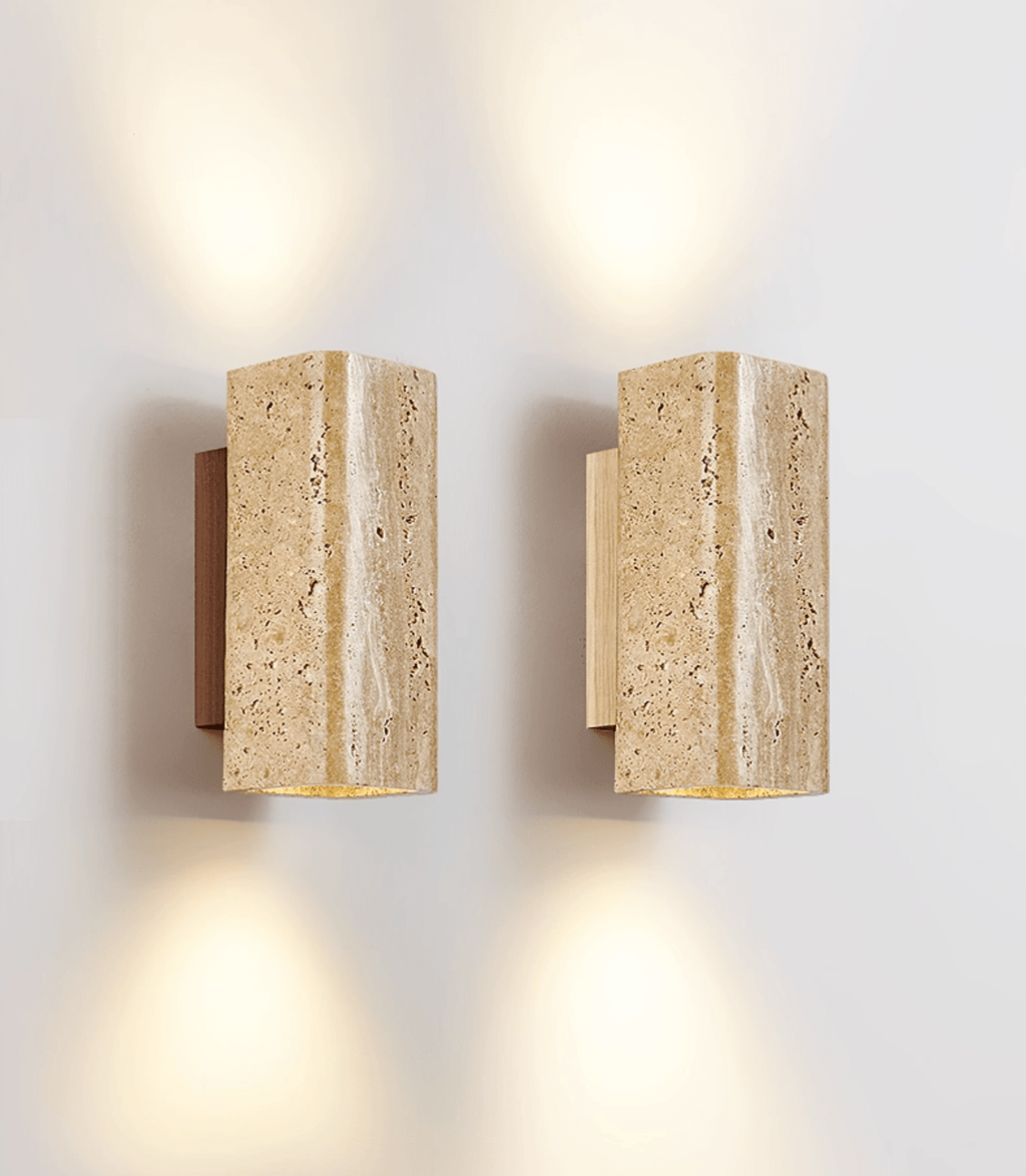 Applique murale moderne Roc en Bois et travertin jaune