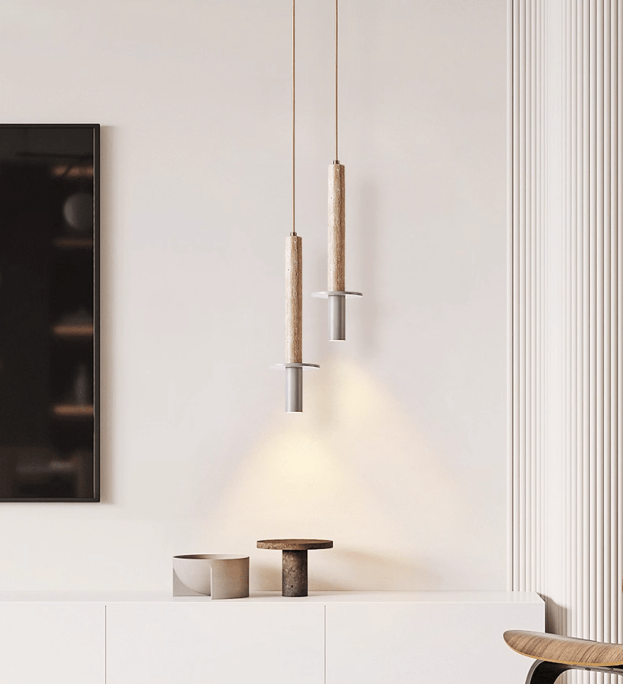 Suspension moderne Linton en Travertin jaune et gris
