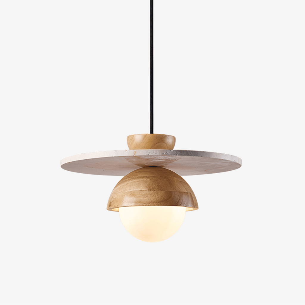 Suspension moderne Kettil en Travertin jaune et bois