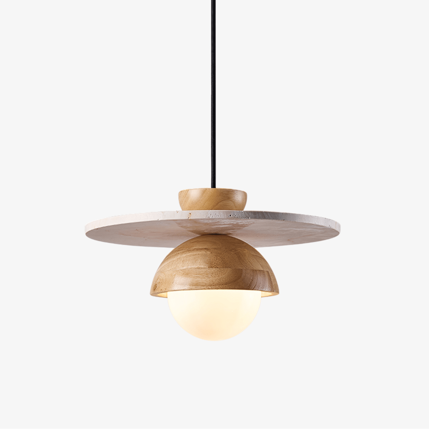 Suspension moderne Kettil en Travertin jaune et bois