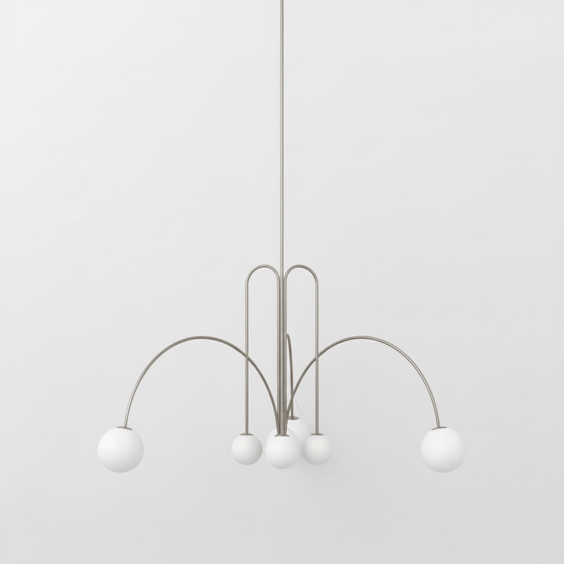 Ejnar Modern Chandelier in Metal & Glass – Nickel