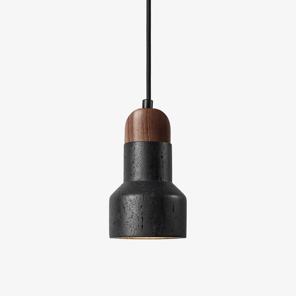 Suspension moderne Olen en pierre Noir travertin et noyer