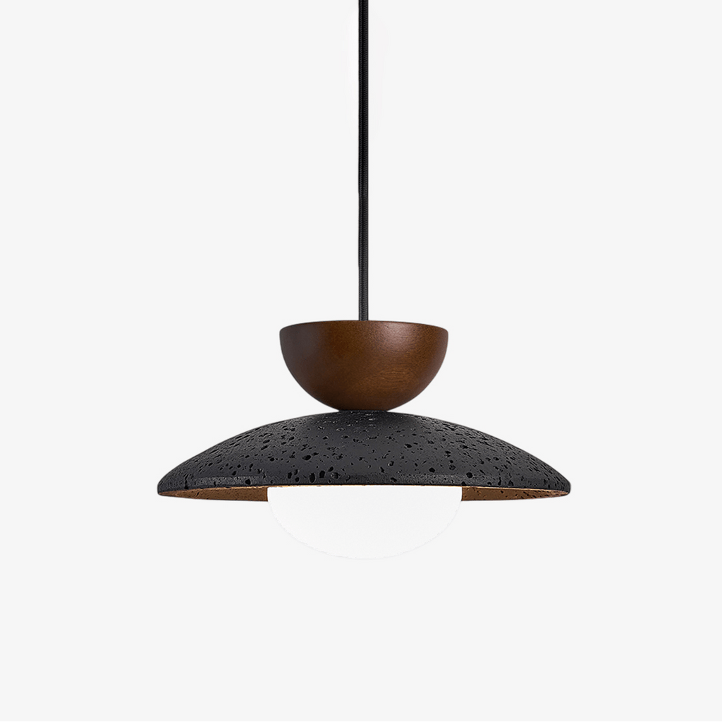 Suspension moderne Hedric en Noyer et noir travertin