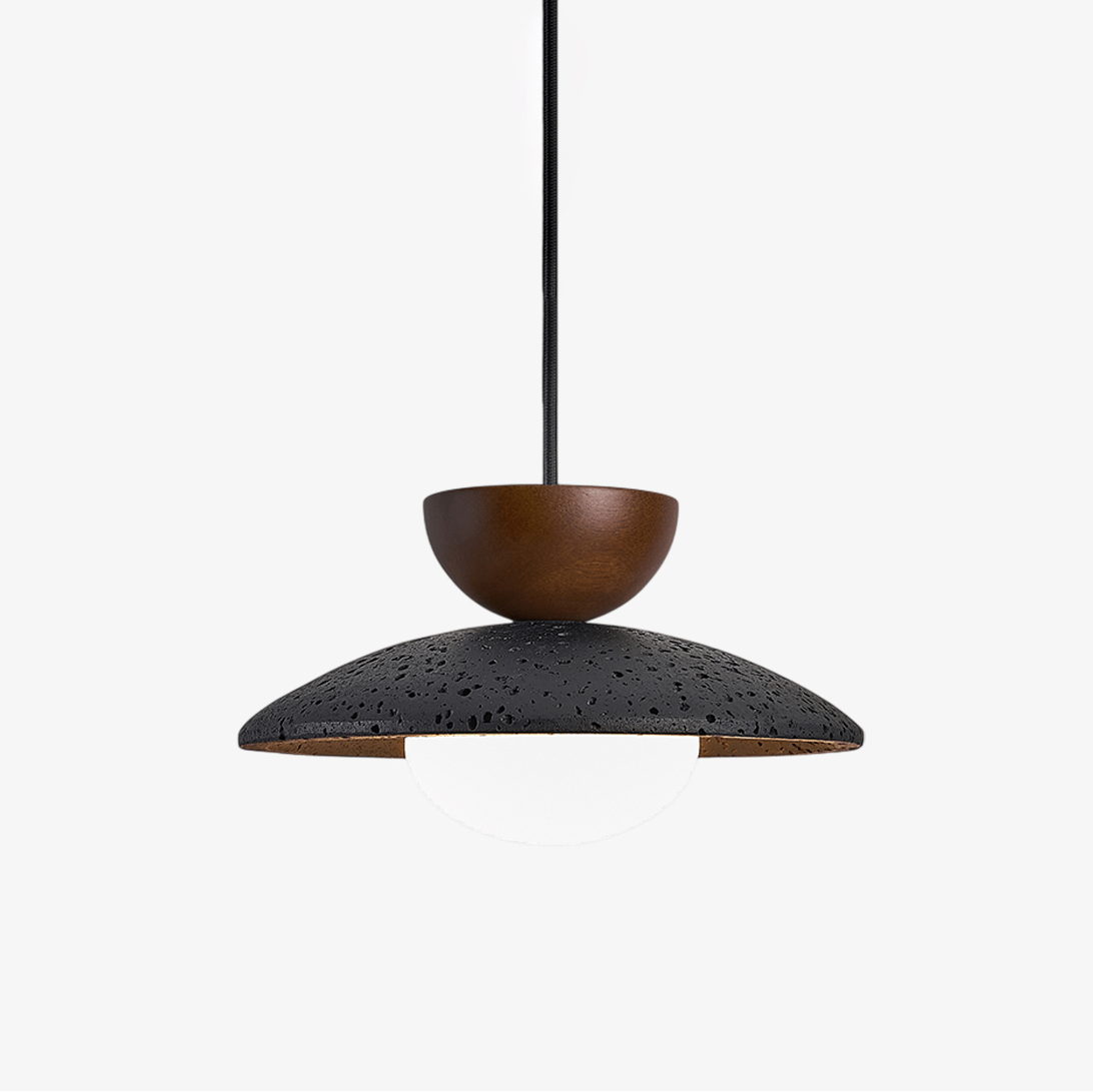 Suspension moderne Hedric en Noyer et noir travertin