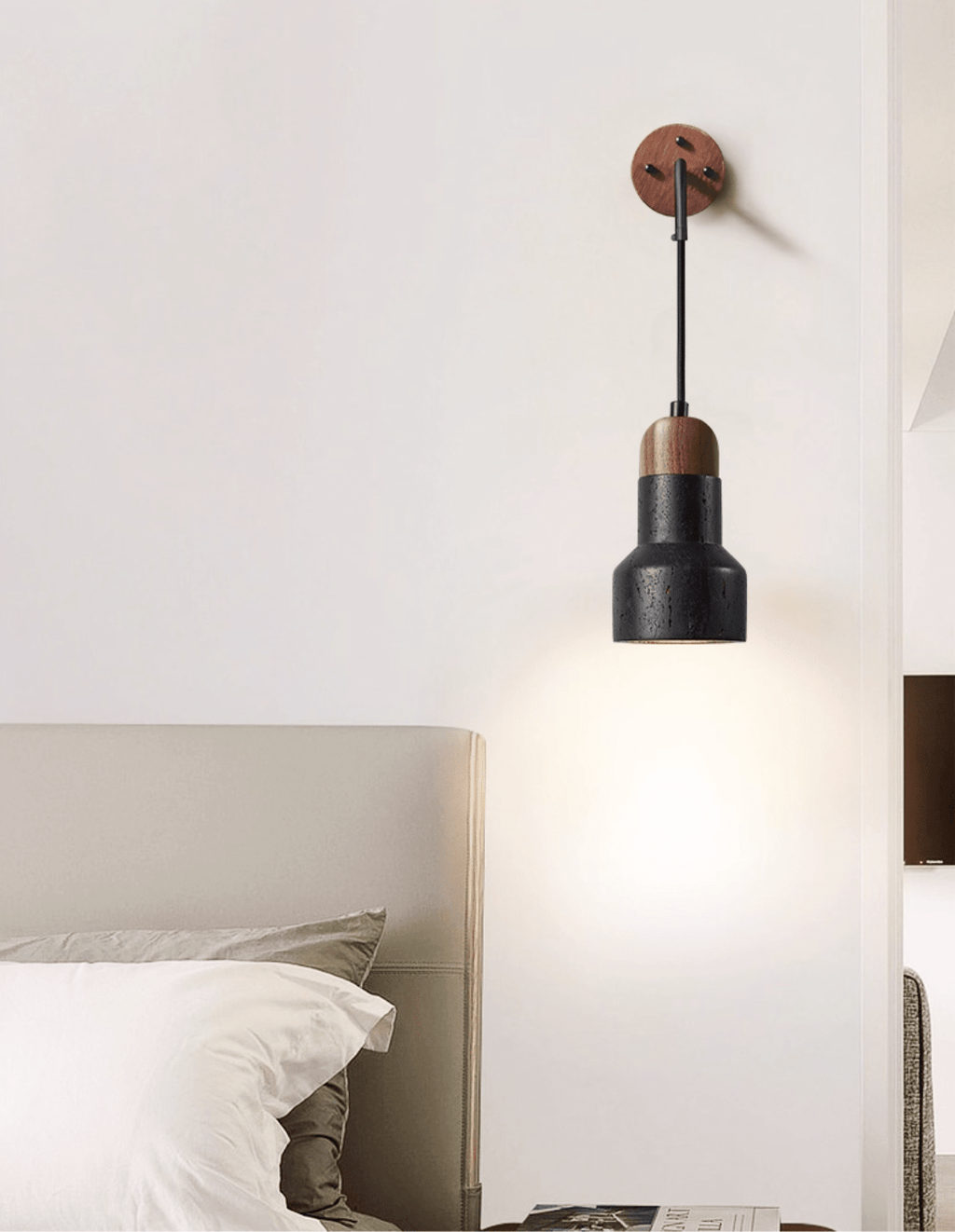 Applique murale moderne Baste en Noir travertin et noyer bois