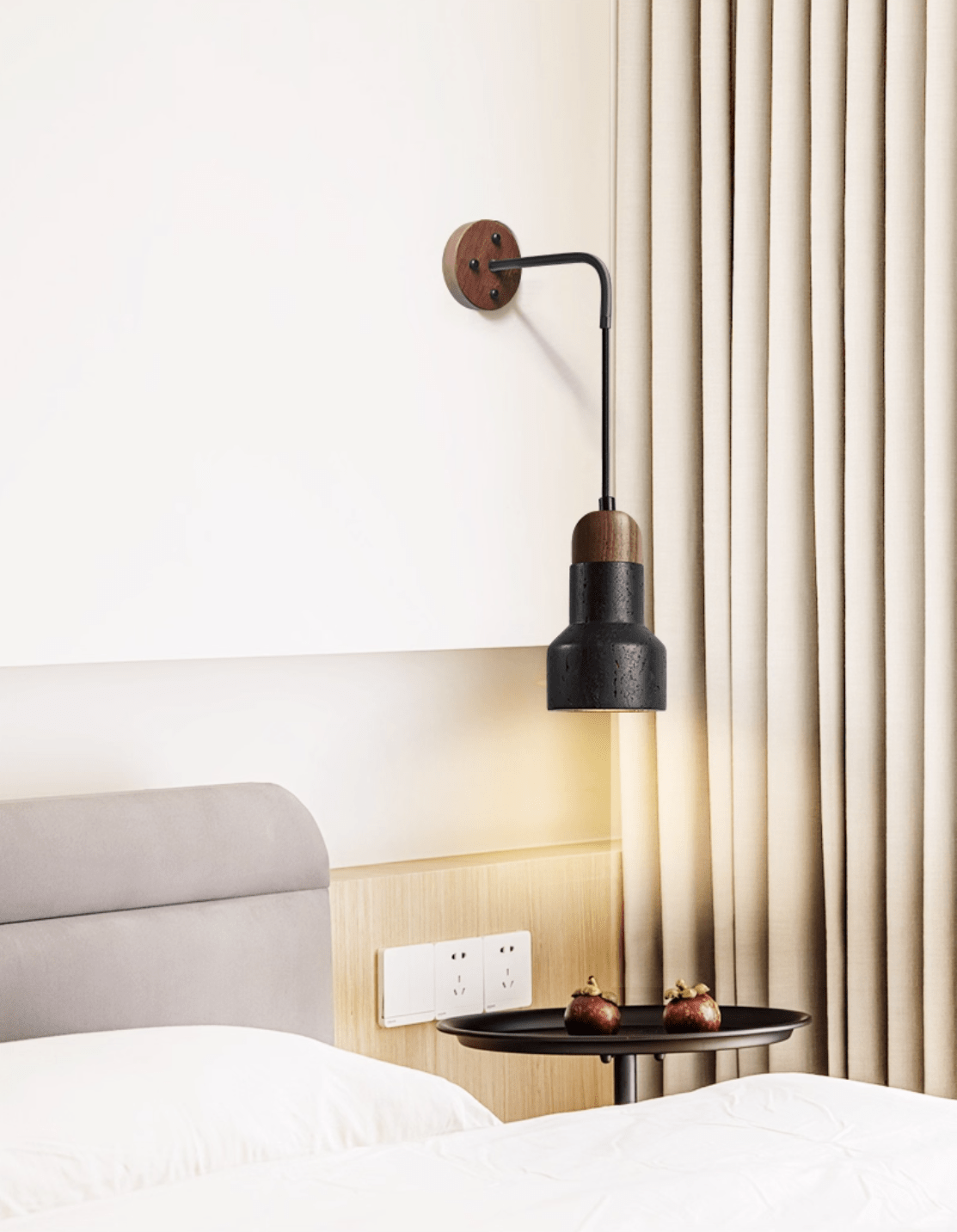 Applique murale moderne Baste en Noir travertin et noyer bois