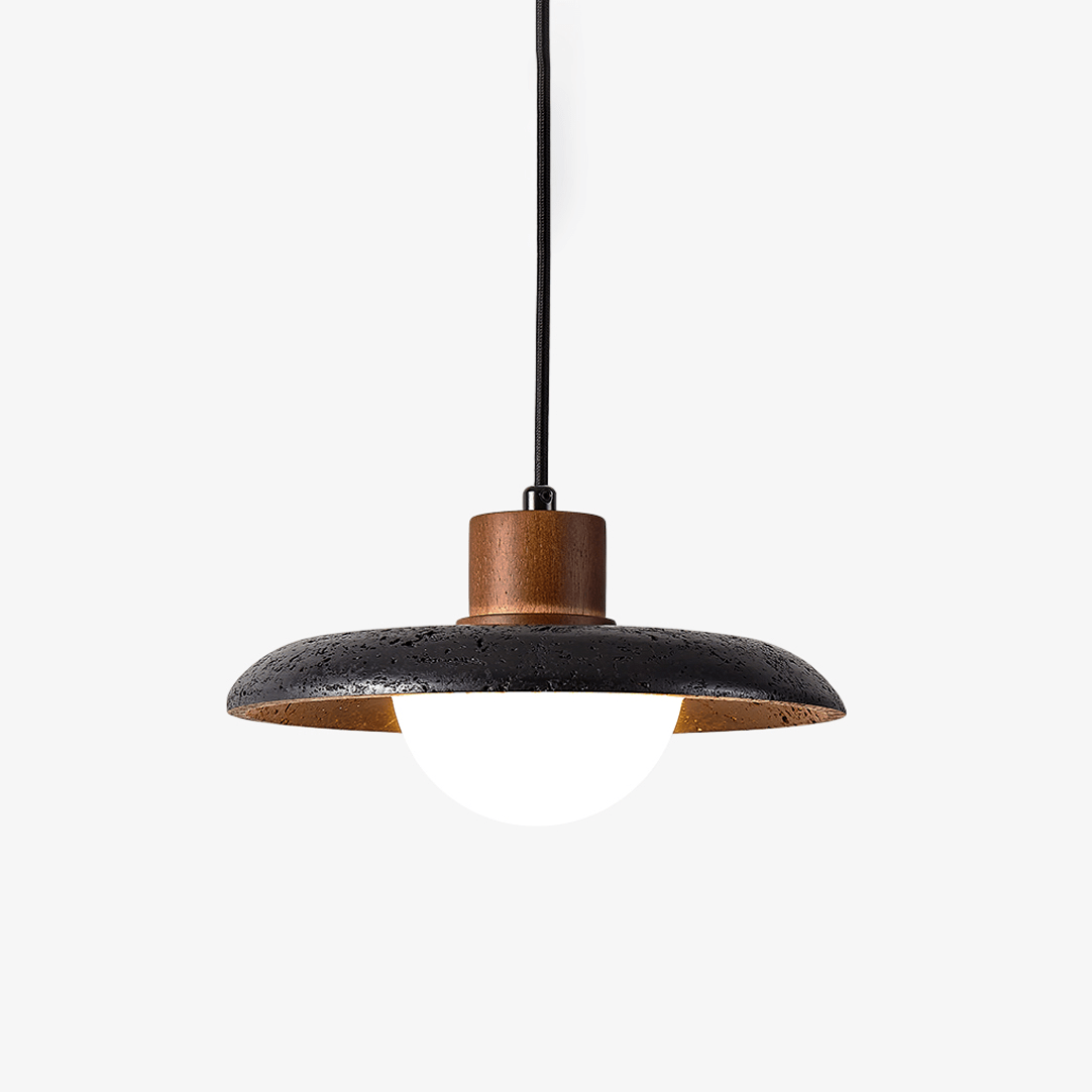 Suspension moderne Haarek en pierre Foncé noyer et noir travertin