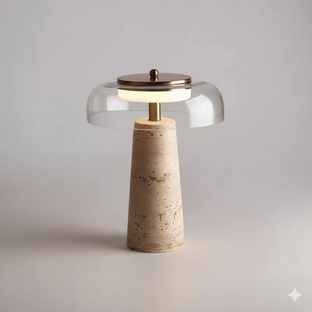 Lampe à poser moderne Kaino en Transparent et travertin jaune