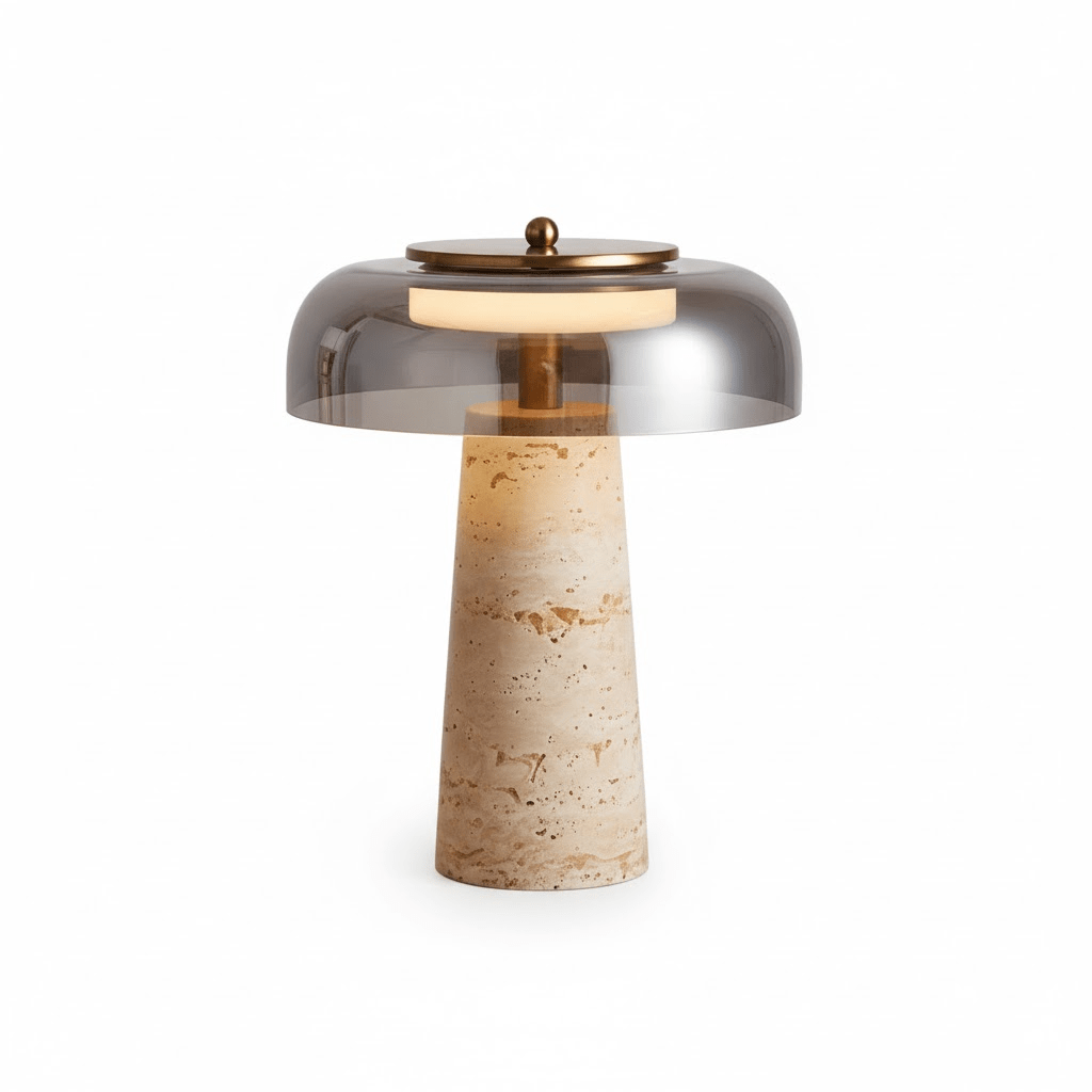 Lampe à poser moderne Kaino en Transparent et travertin jaune