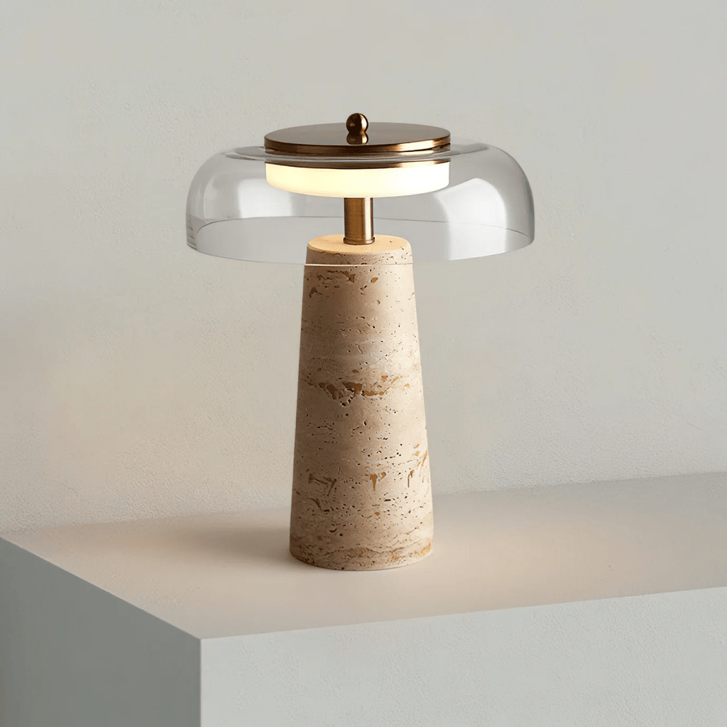 Lampe à poser moderne Kaino en Smoky gris et travertin jaune
