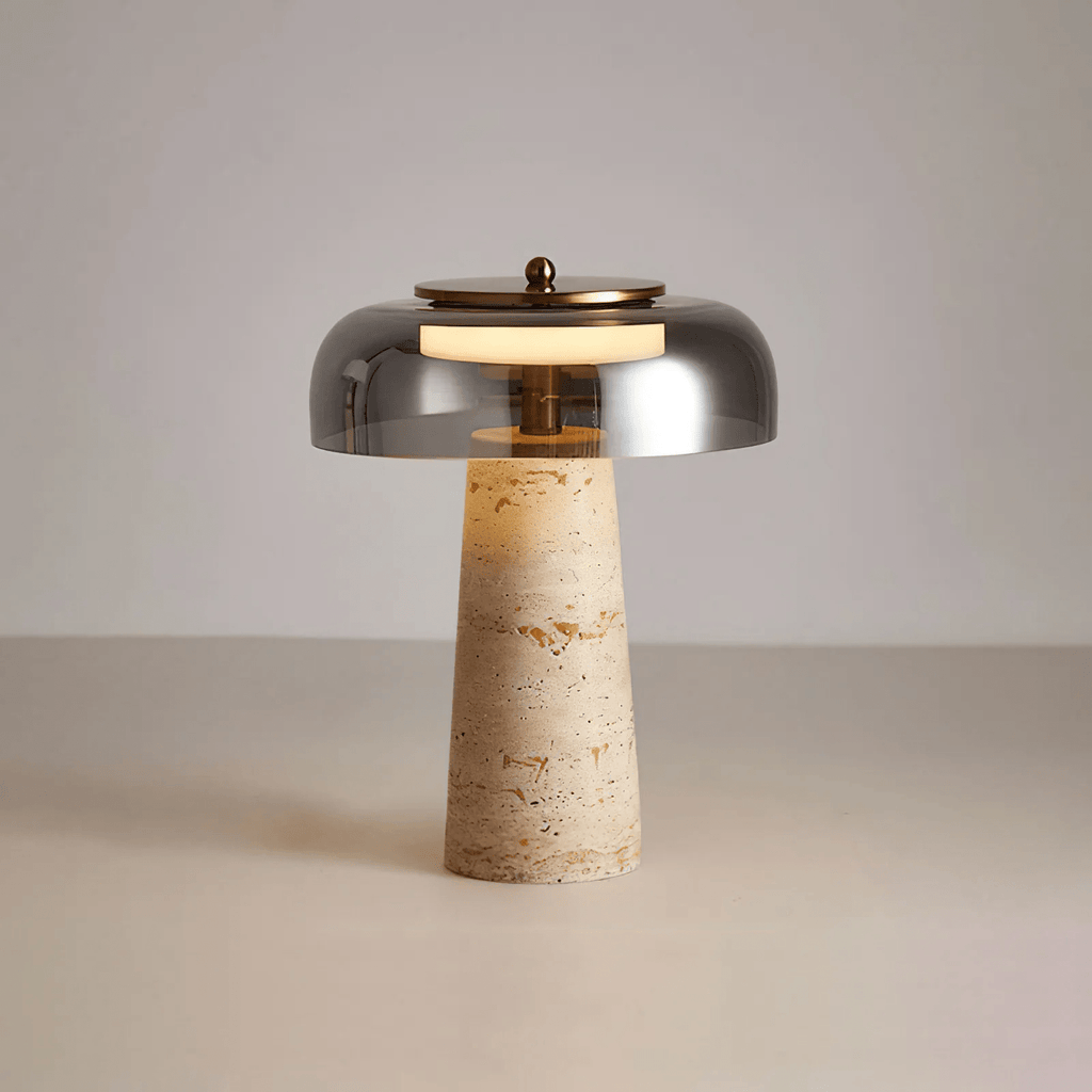 Lampe à poser moderne Kaino en Smoky gris et travertin jaune