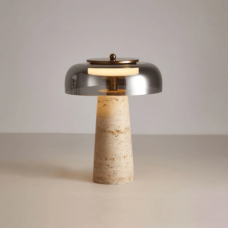 Lampe à poser moderne Kaino en Smoky gris et travertin jaune