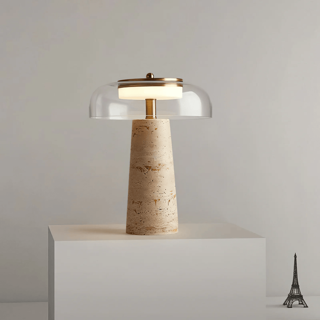 Lampe à poser moderne Kaino en Transparent et travertin jaune