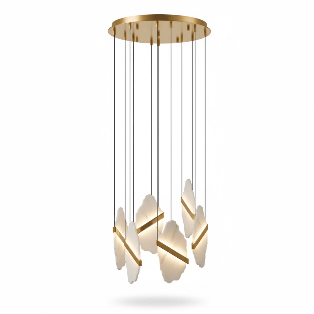 Lustre moderne Mack en Albâtre Or et blanc