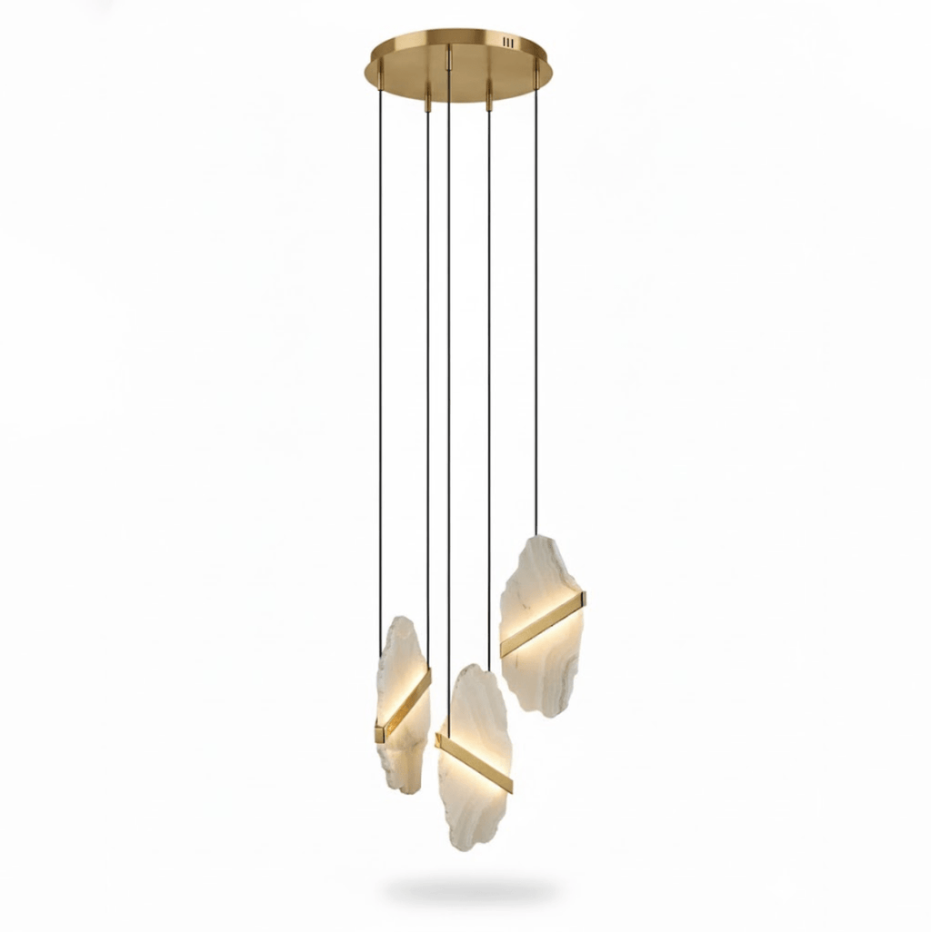 Lustre moderne Mack en Albâtre Or et blanc