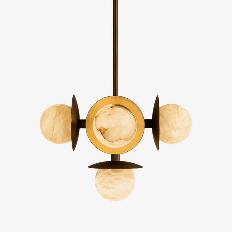 Hallam Modern Alabaster Chandelier, Bronze and White