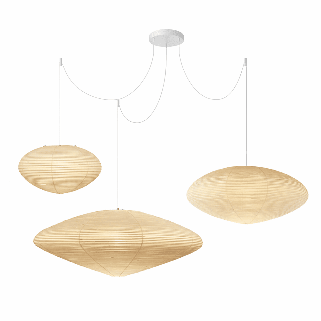 Suspension moderne Ove en papier Blanc et blanc câble