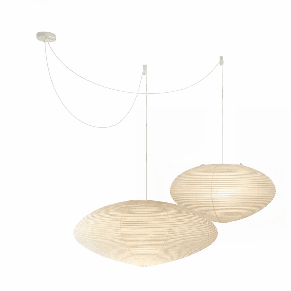 Suspension moderne Ove en papier Blanc et blanc câble