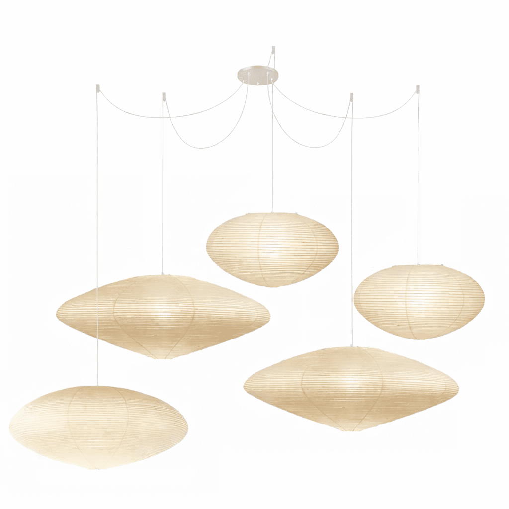 Suspension moderne Ove en papier Blanc et blanc câble