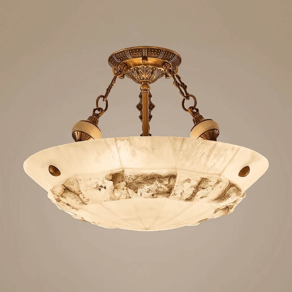 Plafonnier moderne Ainsley en Albâtre Laiton ancien et blanc