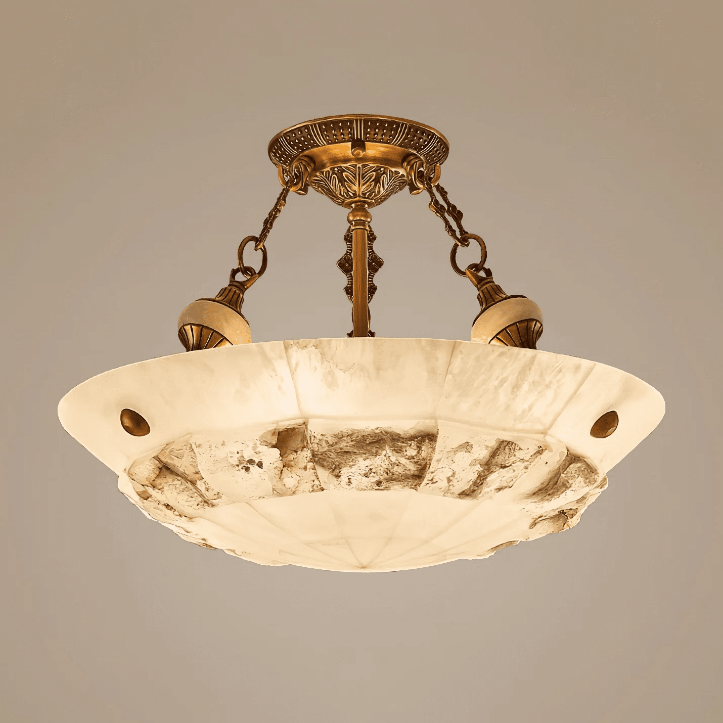 Plafonnier moderne Ainsley en Albâtre Laiton ancien et blanc