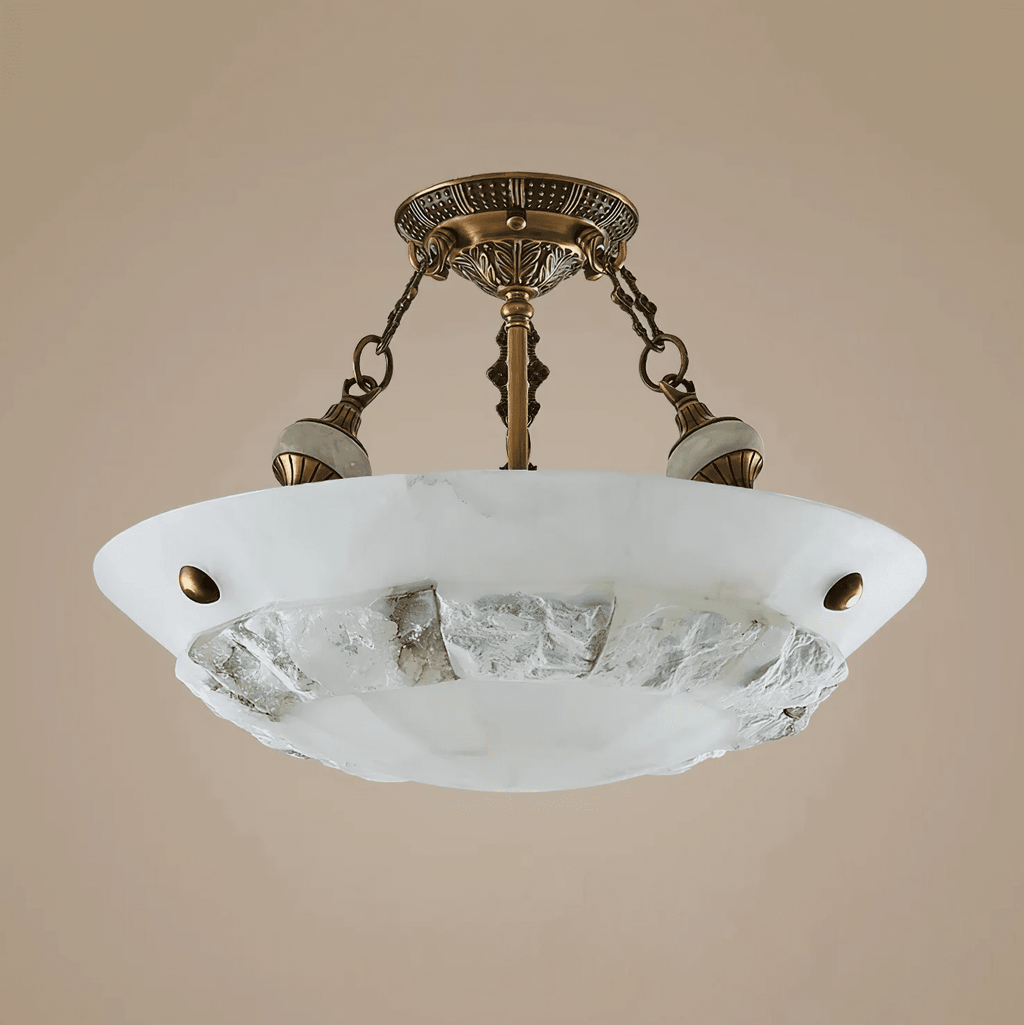 Plafonnier moderne Ainsley en Albâtre Laiton ancien et blanc