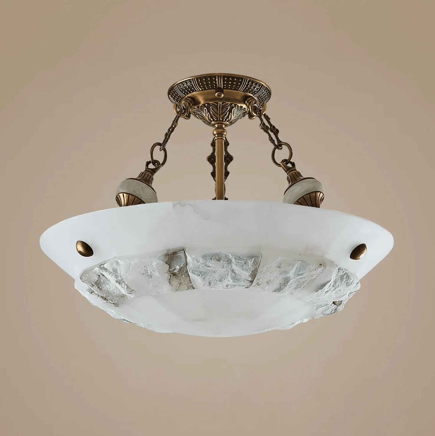 Plafonnier moderne Ainsley en Albâtre Laiton ancien et blanc