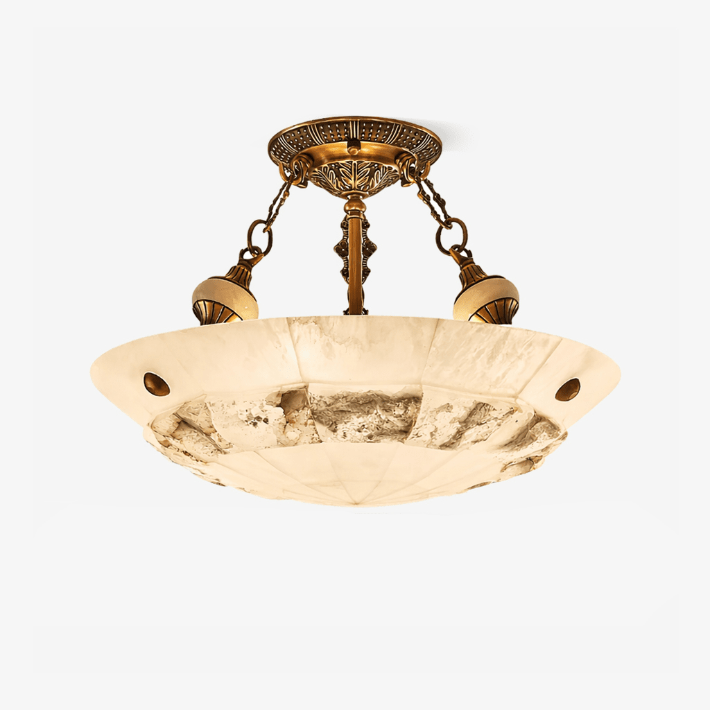 Plafonnier moderne Ainsley en Albâtre Laiton ancien et blanc