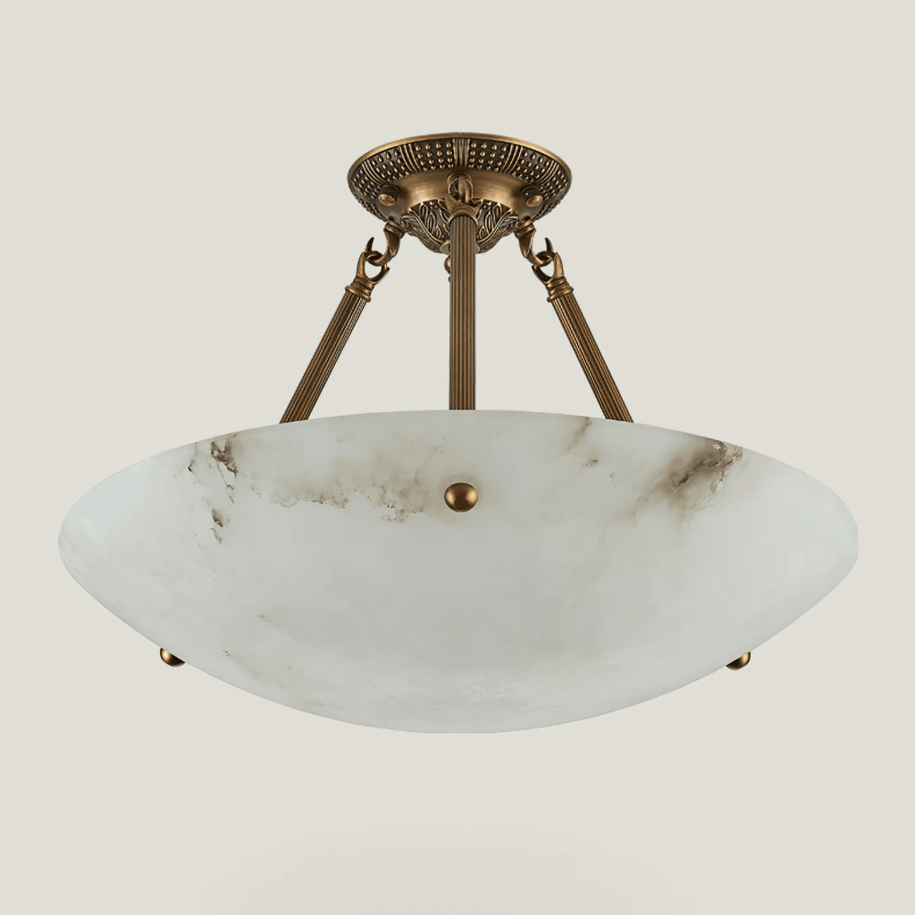 Plafonnier moderne Rafe en Albâtre Laiton ancien et blanc
